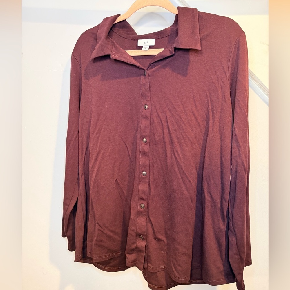 J. Jill Women's Burgundy Button-Up Top